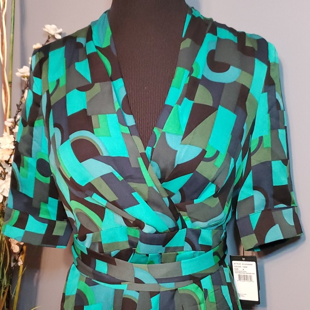 Adrianna Papell Draped Jersey Faux Wrap Dress Sz 8 - Picture 2 of 14